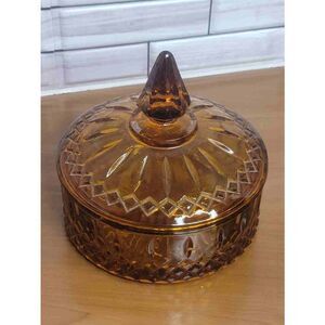 Vintage Indiana Glass Princess Pattern Amber Glass Dish With Lid
